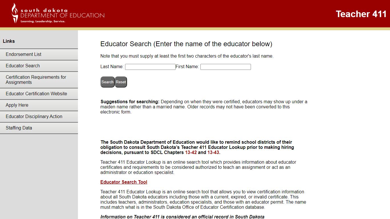 Teacher 411 - South Dakota